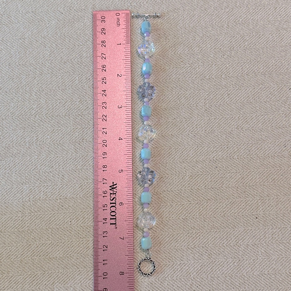 Handmade Bracelet & Earring Set Robins Eggs Blue Lavender Purple Toggle Clasp - Picture 10 of 12